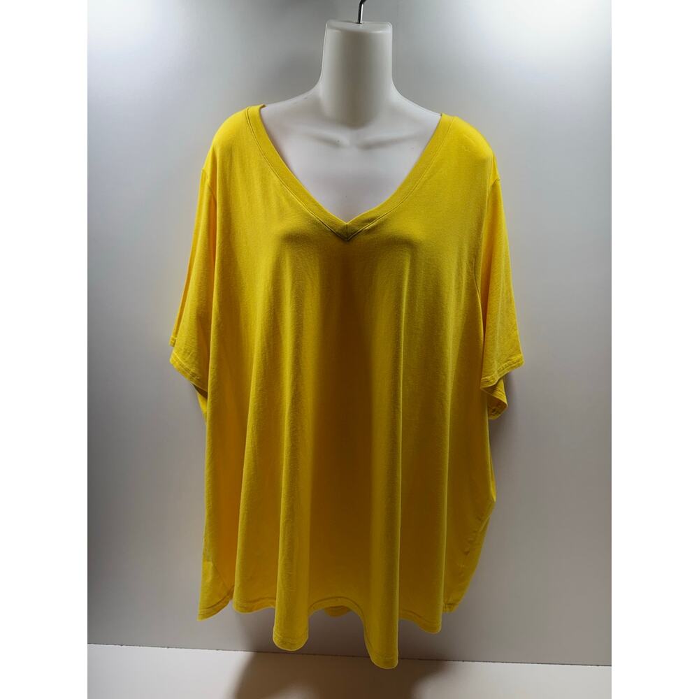 Terra & Sky 4X (28W-30W) Yellow Heat Short Sleeve Classic V Neck Tee Plus Size